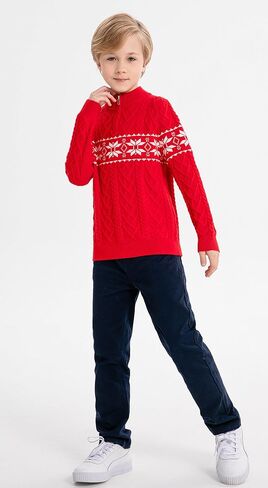 SMILING PINKER Boys Christmas Sweater Cable Knit Half Zip Mock Neck Snowflake Pullover in Kuwait