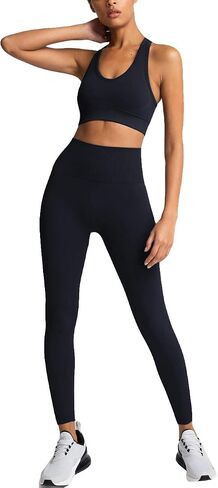 HAODIAN Women's Yoga Outfits 2 Piece High Waisted Leggings with Sports Bra Gym Clothes Sets in Kuwait