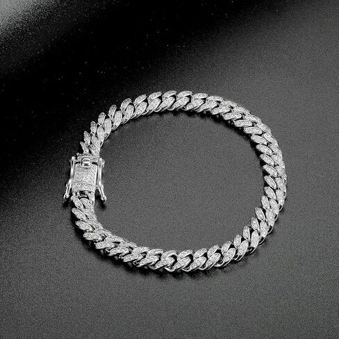 Gemsme 18K White Gold Plated Iced Out Cuban Link Chain Bracelet for Women Bling Full Cubic Zirconia Hip Hop Curb Chains Jewelry 6-9 Inch in Kuwait