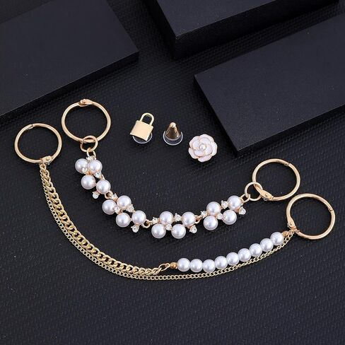 الذهب والفضة بلينغ سحر الأحذية مجموعة للنساء في سن المراهقة الفتيات مصمم يتوهم سلاسل اللؤلؤ حجر الراين الأحذية الديكور سحر الفاخرة مجوهرات اكسسوارات سحر لشرائح فقاعة تسد هدايا عيد الميلاد عيد الميلاد in Kuwait