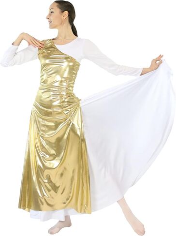 Danzcue Womens Metallic Worship Dance Tunic with Side Slits(White Dress Not Included) in Kuwait