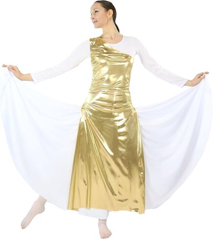 Danzcue Womens Metallic Worship Dance Tunic with Side Slits(White Dress Not Included) in Kuwait