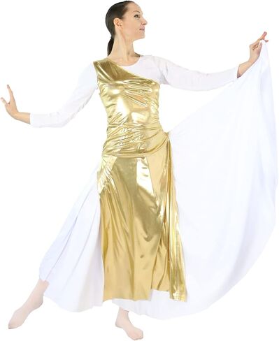 Danzcue Womens Metallic Worship Dance Tunic with Side Slits(White Dress Not Included) in Kuwait