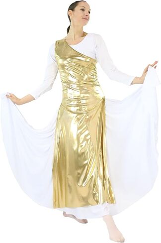Danzcue Womens Metallic Worship Dance Tunic with Side Slits(White Dress Not Included) in Kuwait