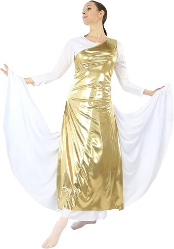 Danzcue Womens Metallic Worship Dance Tunic with Side Slits(White Dress Not Included) in Kuwait