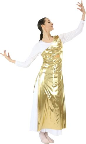 Danzcue Womens Metallic Worship Dance Tunic with Side Slits(White Dress Not Included) in Kuwait