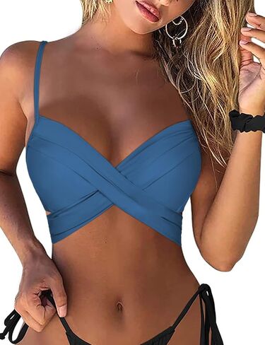 Mycoco Women Underwire Bikini Tops Criss Cross Push Up Swim Top Only in Kuwait