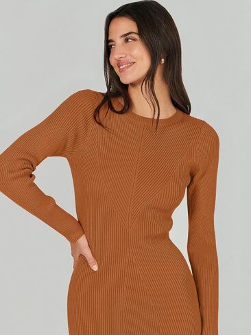 ANRABESS Women's 2023 Trendy Long Sleeve Sweater Dress Crewneck Slim Fit Ribbed Knit Bodycon Midi Dress in Saudi Arabia
