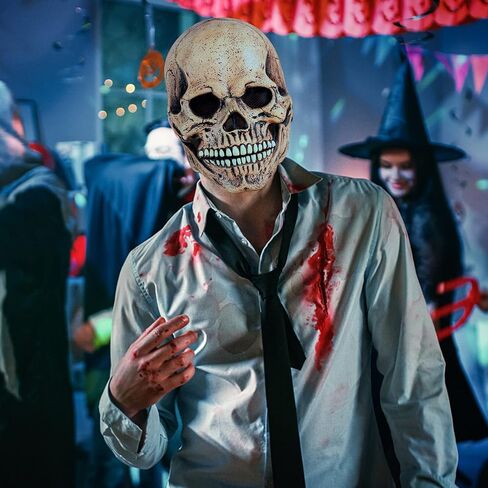 قناع هالوين متحرك فك لكامل الرأس قناع الجمجمة الرعب خوذة شبح قناع الوجه أقنعة مخيفة للبالغين هالوين ديكورات تنكرية in Kuwait