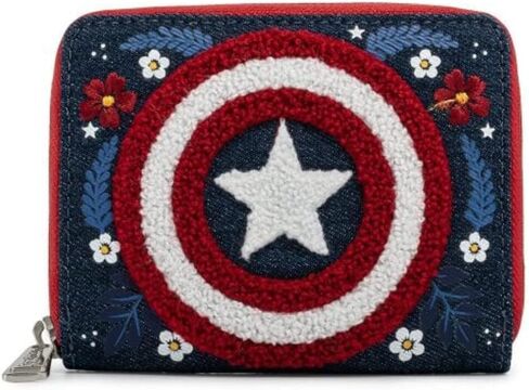 محفظة مستديرة بسحاب ودرع مطبوع عليه Marvel Captain America 80th Anniversary من Loungefly x in Saudi Arabia