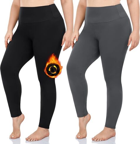 FULLSOFT 2 Pack Women's Plus Size Fleece Lined Leggings-Thermal High Waist Stretchy 1X-4X Yoga Pants for Winter Workout in Kuwait