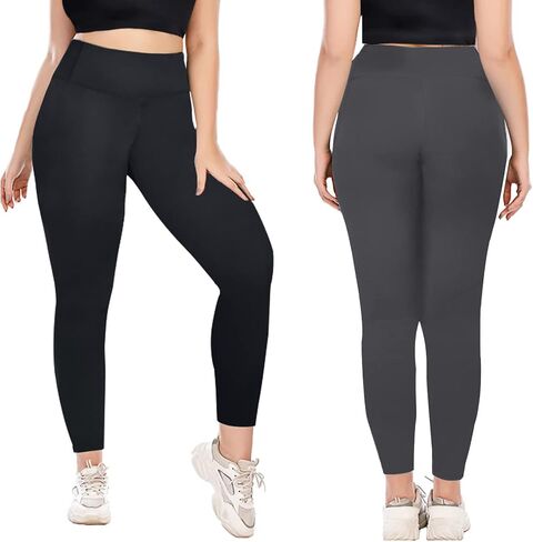 FULLSOFT 2 Pack Women's Plus Size Fleece Lined Leggings-Thermal High Waist Stretchy 1X-4X Yoga Pants for Winter Workout in Kuwait