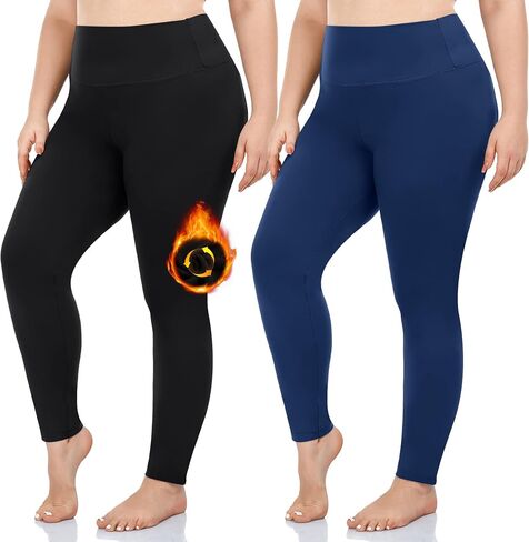 FULLSOFT 2 Pack نسائي مقاس كبير مبطن بالصوف طماق-حراري عالي الخصر قابل للتمدد 1X-4X سروال يوجا للتمرين في الشتاء in Kuwait