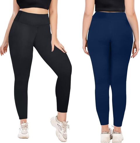 FULLSOFT 2 Pack نسائي مقاس كبير مبطن بالصوف طماق-حراري عالي الخصر قابل للتمدد 1X-4X سروال يوجا للتمرين في الشتاء in Kuwait