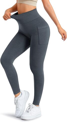 A AGROSTE Women Seamless Workout Leggings with Pockets Scrunch Butt Lifting Gym Leggings High Waisted Yoga Pants in Kuwait