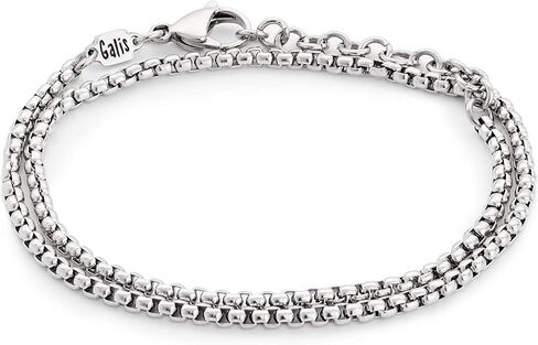 سوار سلسلة الكفة مصنوع يدويًا للرجال مصنوع من الفولاذ المقاوم للصدأ من مجوهرات جاليس - سوار فضي للرجال - سوار الكفة للرجال - مجوهرات للرجال - يناسب مقاسات المعصم من 7 إلى 7.75 بوصة in Kuwait