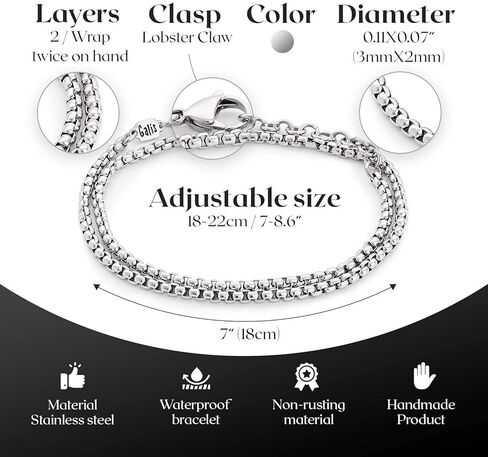 سوار سلسلة الكفة مصنوع يدويًا للرجال مصنوع من الفولاذ المقاوم للصدأ من مجوهرات جاليس - سوار فضي للرجال - سوار الكفة للرجال - مجوهرات للرجال - يناسب مقاسات المعصم من 7 إلى 7.75 بوصة in Kuwait