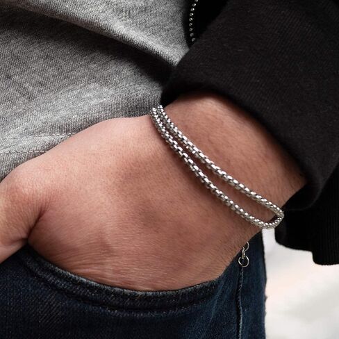 سوار سلسلة الكفة مصنوع يدويًا للرجال مصنوع من الفولاذ المقاوم للصدأ من مجوهرات جاليس - سوار فضي للرجال - سوار الكفة للرجال - مجوهرات للرجال - يناسب مقاسات المعصم من 7 إلى 7.75 بوصة in Kuwait