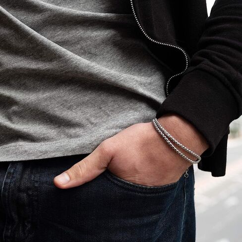 سوار سلسلة الكفة مصنوع يدويًا للرجال مصنوع من الفولاذ المقاوم للصدأ من مجوهرات جاليس - سوار فضي للرجال - سوار الكفة للرجال - مجوهرات للرجال - يناسب مقاسات المعصم من 7 إلى 7.75 بوصة in Kuwait