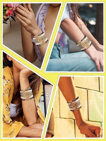 مجموعة أساور Abitoncc Preppy Heishi Surfer للفتيات المراهقات، أقراط لطيفة وحلقات جمالية Preppy ملونة من الذهب الأبيض والخرز الطيني القابل للتكديس حزمة أساور قابلة للتكديس، مجوهرات Y2K Lightning Bolt Heart Star Preppy in Kuwait