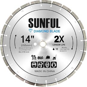 SUNFUL 16 Inch (400MM) Dry or Wet Cutting General Purpose Segmented Diamond Saw Blade, 1 Inch -22.23mm-20mm Arbor,Laser-Welded,General Purpose Cutting Concrete, Masonry, Stone (16 INCH)