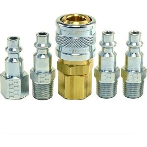 تركيبات هواء شديدة التحمل، قارنة توصيل هواء صناعية ومجموعة قابس، مجموعة توصيل سريعة، حجم جسم 1/4 بوصة، حجم خيط NPT 1/4 بوصة، صناعة أمريكية (40 قطعة - قارنة توصيل ومجموعة قابس) in Kuwait