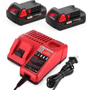 BECDXPal 2packs 3.5ah استبدال لبطارية ميلووكي M18 18 فولت بطارية ليثيوم ميلووكي ومجموعة الشاحن، 48-11-1811 بطارية ميلووكي M18 18 فولت وشاحن 48-59-1812 لبطارية ميلووكي 18 فولت in Kuwait