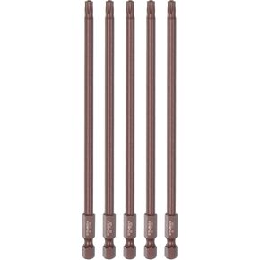 HARFINGTON 5pcs T10 Torx Bit 1/4" Hex Shank 6" Length Magnetic Security Star Screwdriver Power Tool, Red in Kuwait