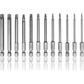 12 Pcs Torx Head Drill Bit Set, 4 Inch Long Torx Security Screwdriver Bit Set S2 Steel Magnetic 1/4" Hex Shank Torx Drill Bits, T6-T40