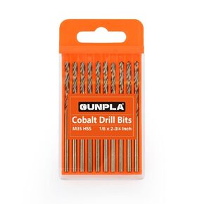 Gunpla 10 قطع من رؤوس مثقاب الكوبالت 1/8 بوصة، M35 HSS امبراطوري مستقيم عرقوب Jobber مجموعة لقم مثقاب مع حافظة بلاستيكية لتخزين الفولاذ المقاوم للصدأ الصلب والألومنيوم والبلاط والخشب والبلاستيك والحديد الزهر in Kuwait