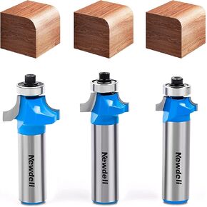 Newdeli 3Pcs Roundover Router Bit Set 1/4 Inch Shank, Carbide Round Over Router Bits for Edging Forming, Including 1/8", 3/16", 1/4" Radius Rounding Router Bits in Kuwait