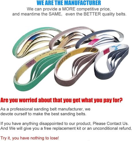 توكروب حزام صنفرة بديل من 24 قطعة مقاس 3/8 انش × 21 انش لماكينة صنفرة ماكيتا XSB01Z، 9032 - 80/120/240/400/1000/1200 حزام صنفرة in Kuwait