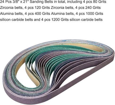 توكروب حزام صنفرة بديل من 24 قطعة مقاس 3/8 انش × 21 انش لماكينة صنفرة ماكيتا XSB01Z، 9032 - 80/120/240/400/1000/1200 حزام صنفرة in Kuwait