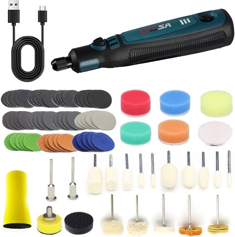 أداة دوارة لاسلكية 3.6 فولت، مجموعة أدوات دوارة لشحن USB بـ 3 سرعات مع ورق صنفرة مقاس 1 بوصة ووسادة دعم ساق 1/8، مجموعة وسادة تخزين رغوية ناعمة لسيارة مجوهرات مرآة معدنية خشبية in Kuwait
