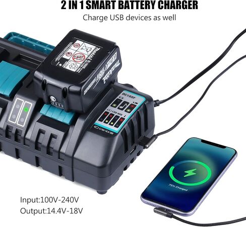 شاحن سريع 18 فولت DC18SF بأربعة منافذ مع منفذ USB مزدوج متوافق مع بطارية ماكيتا 14.4 فولت 18 فولت LXT ليثيوم أيون BL1840 BL1850 BL1860 BL1890، بديل لشاحن بطارية ماكيتا 18 فولت DC18RC DC18RD in Kuwait