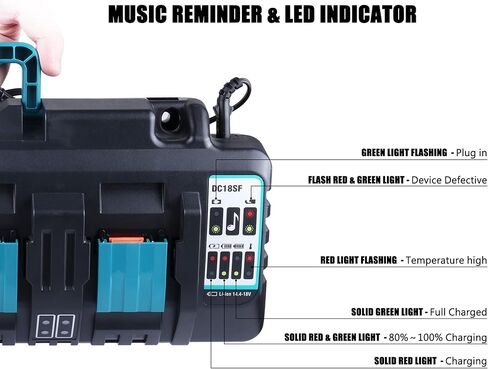 شاحن سريع 18 فولت DC18SF بأربعة منافذ مع منفذ USB مزدوج متوافق مع بطارية ماكيتا 14.4 فولت 18 فولت LXT ليثيوم أيون BL1840 BL1850 BL1860 BL1890، بديل لشاحن بطارية ماكيتا 18 فولت DC18RC DC18RD in Kuwait