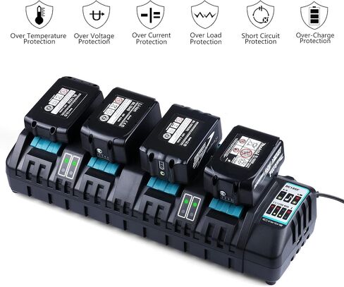 شاحن سريع 18 فولت DC18SF بأربعة منافذ مع منفذ USB مزدوج متوافق مع بطارية ماكيتا 14.4 فولت 18 فولت LXT ليثيوم أيون BL1840 BL1850 BL1860 BL1890، بديل لشاحن بطارية ماكيتا 18 فولت DC18RC DC18RD in Kuwait