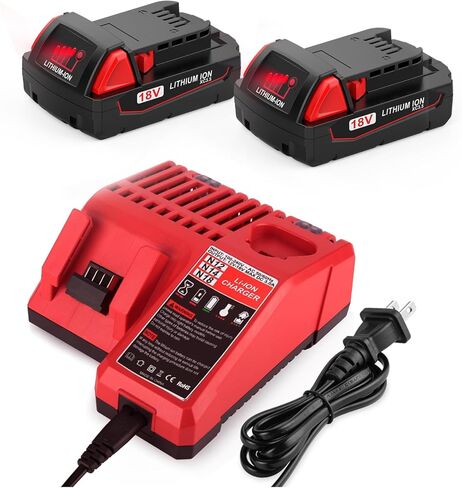 BECDXPal 2packs 3.5ah استبدال لبطارية ميلووكي M18 18 فولت بطارية ليثيوم ميلووكي ومجموعة الشاحن، 48-11-1811 بطارية ميلووكي M18 18 فولت وشاحن 48-59-1812 لبطارية ميلووكي 18 فولت in Kuwait