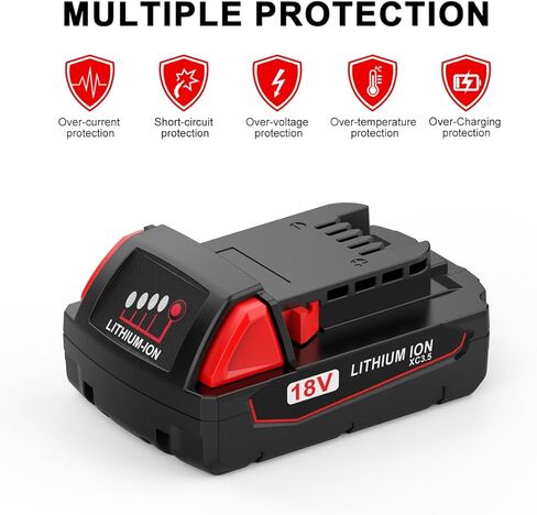 BECDXPal 2packs 3.5ah استبدال لبطارية ميلووكي M18 18 فولت بطارية ليثيوم ميلووكي ومجموعة الشاحن، 48-11-1811 بطارية ميلووكي M18 18 فولت وشاحن 48-59-1812 لبطارية ميلووكي 18 فولت in Kuwait