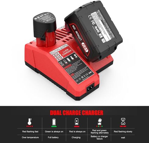 BECDXPal 2packs 3.5ah استبدال لبطارية ميلووكي M18 18 فولت بطارية ليثيوم ميلووكي ومجموعة الشاحن، 48-11-1811 بطارية ميلووكي M18 18 فولت وشاحن 48-59-1812 لبطارية ميلووكي 18 فولت in Kuwait