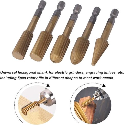 5Pcs Rotary File, High Speed Steel Burr Grinding Bit Hex Shank Tool Electric Grinding Tool Set in Kuwait