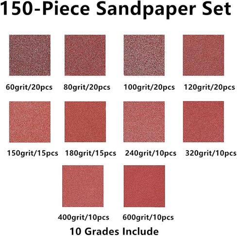 مجموعة متنوعة من ورق الصنفرة 150 قطعة 5 بوصة 8 فتحات، 10 درجات تشمل 60، 80، 100، 120، 150،180، 240، 320، 400، 600 ورق الصنفرة متعدد الحبيبات، متوافق مع وسادات الصنفرة المدارية العشوائية in Kuwait