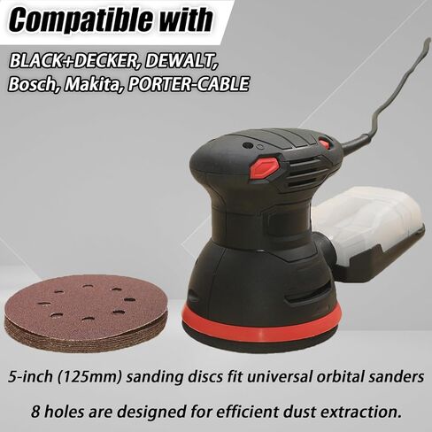 مجموعة متنوعة من ورق الصنفرة 150 قطعة 5 بوصة 8 فتحات، 10 درجات تشمل 60، 80، 100، 120، 150،180، 240، 320، 400، 600 ورق الصنفرة متعدد الحبيبات، متوافق مع وسادات الصنفرة المدارية العشوائية in Kuwait