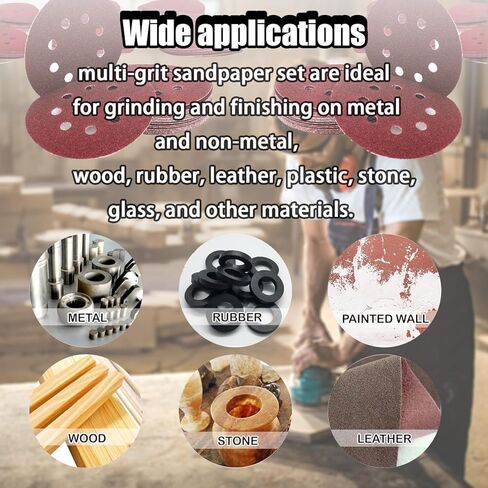 مجموعة متنوعة من ورق الصنفرة 150 قطعة 5 بوصة 8 فتحات، 10 درجات تشمل 60، 80، 100، 120، 150،180، 240، 320، 400، 600 ورق الصنفرة متعدد الحبيبات، متوافق مع وسادات الصنفرة المدارية العشوائية in Kuwait