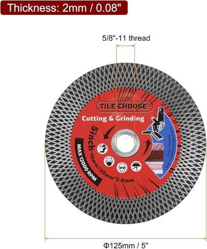 HARFINGTON Diamond Tile Cutting Blade, 5" (125mm) Diamond Saw Blade with 5/8"-11 Thread Flange for Cutting and Grinding Porcelain Tile Marble in Saudi Arabia