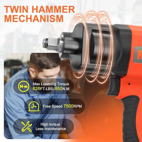 REFINE Air Impact Wrench,Pneumatic Impact Gun 1/2 inch,Heavy Duty 626 ft-Lbs Max Loosening Torque Output,Air impact gun Twin Hammer 7500RPM for Automobile Repair, Changing Tires in Kuwait