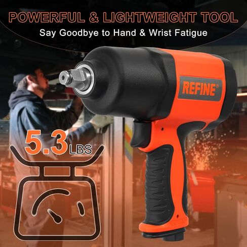 REFINE Air Impact Wrench,Pneumatic Impact Gun 1/2 inch,Heavy Duty 626 ft-Lbs Max Loosening Torque Output,Air impact gun Twin Hammer 7500RPM for Automobile Repair, Changing Tires in Kuwait