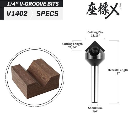 ZahyoX 30 Degree V-Groove CNC Bit, NACO Coated Solid Carbide Router Bit, 11/16" Cutting Dia, 1/4" Shank, 0.388" Cutting Length, 2" Overall Length, 1 Flute, CNC Router Bits, CNC End Mill in Kuwait