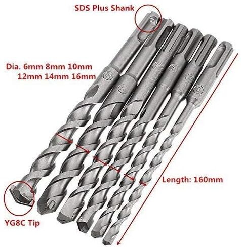 LOVPAIN6pcs SDS-Plus مطرقة دورانية مجموعة لقمة مثقاب مقبض دائري فتحتين تأثير لقمة ثقب 6 مللي متر 8 مللي متر 10 مللي متر 12 مللي متر 14 مللي متر 16 مللي متر in Saudi Arabia