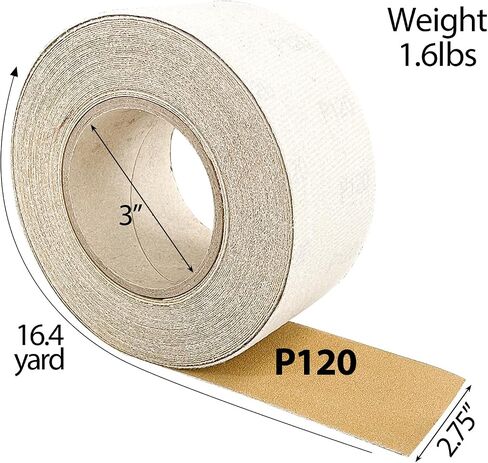 Sutekus 80 Grit Gold Longboard Continuous Sandpaper Roll with Hook & Loop Backing 2-3/4" Wide x 16 Yards Long for Automotive Woodworking Polishing Long Board Sanders Hand Sanding Blocks (120-Grits) in Saudi Arabia
